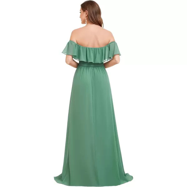 imageEverPretty Womens Off The Shoulder Bridesmaid Dresses Side Split Beach Maxi Formal Dress 00968Green