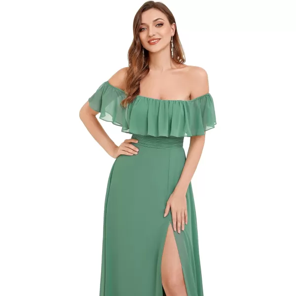 imageEverPretty Womens Off The Shoulder Bridesmaid Dresses Side Split Beach Maxi Formal Dress 00968Green