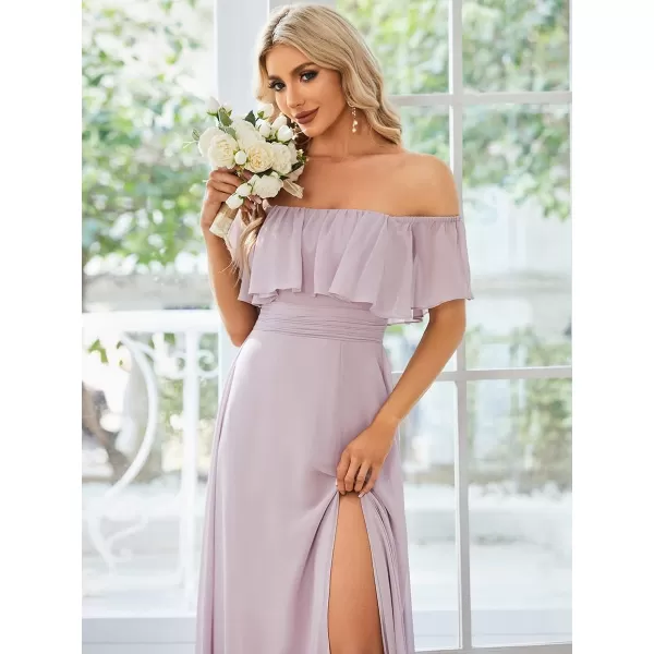 imageEverPretty Womens Off The Shoulder Bridesmaid Dresses Side Split Beach Maxi Formal Dress 00968Lilac