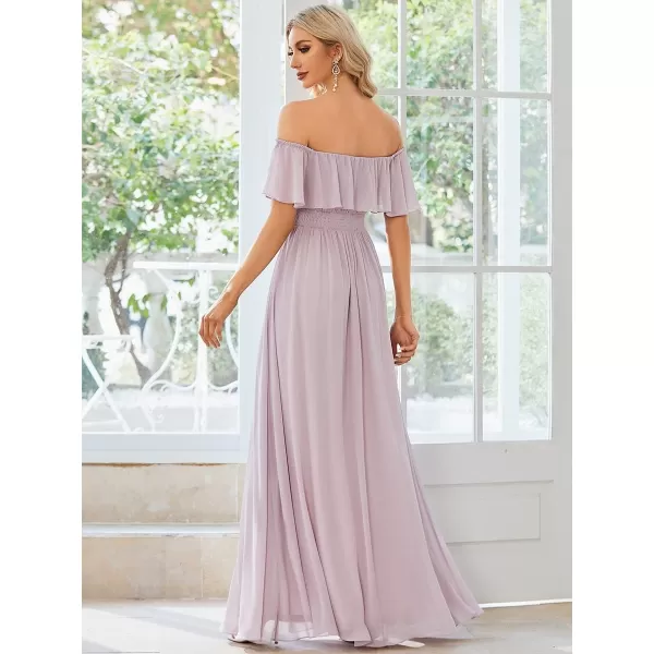 imageEverPretty Womens Off The Shoulder Bridesmaid Dresses Side Split Beach Maxi Formal Dress 00968Lilac