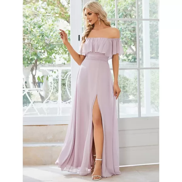 imageEverPretty Womens Off The Shoulder Bridesmaid Dresses Side Split Beach Maxi Formal Dress 00968Lilac