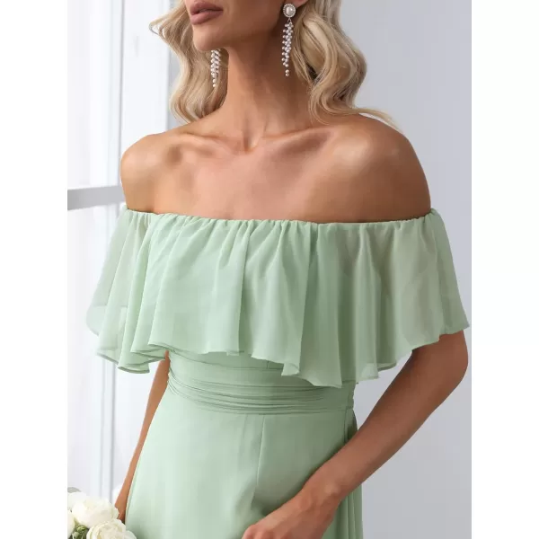 imageEverPretty Womens Off The Shoulder Bridesmaid Dresses Side Split Beach Maxi Formal Dress 00968Mint Green