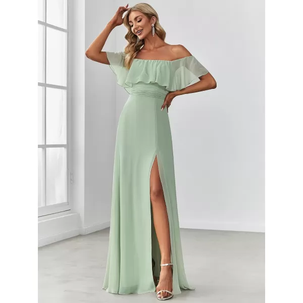 imageEverPretty Womens Off The Shoulder Bridesmaid Dresses Side Split Beach Maxi Formal Dress 00968Mint Green