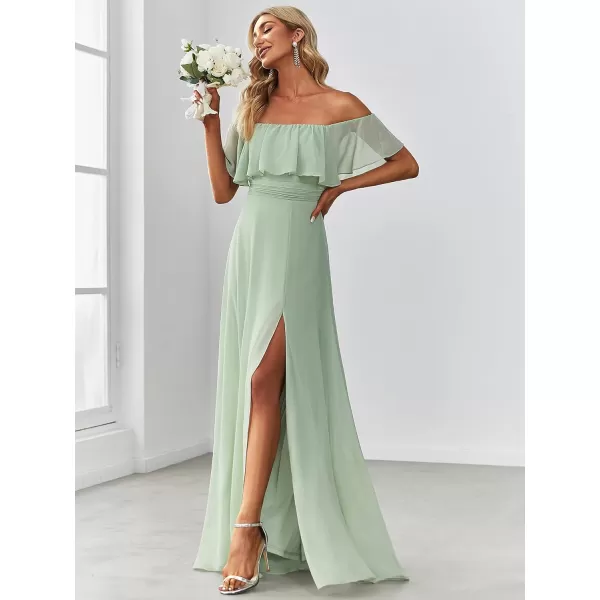 imageEverPretty Womens Off The Shoulder Bridesmaid Dresses Side Split Beach Maxi Formal Dress 00968Mint Green