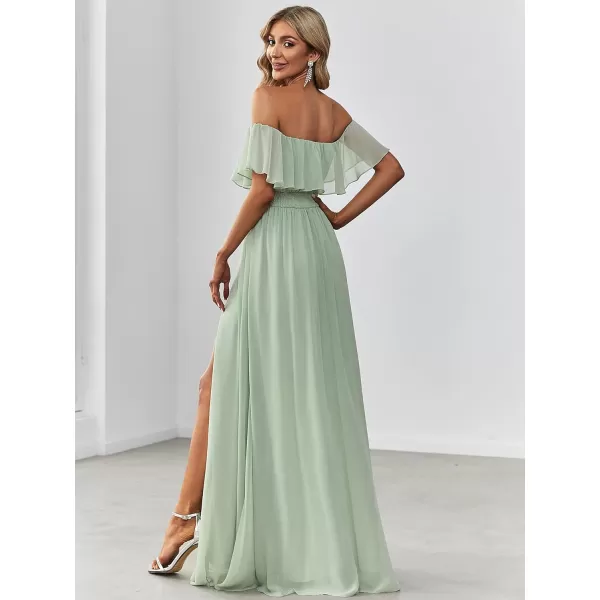 imageEverPretty Womens Off The Shoulder Bridesmaid Dresses Side Split Beach Maxi Formal Dress 00968Mint Green