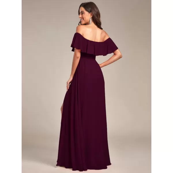 imageEverPretty Womens Off The Shoulder Bridesmaid Dresses Side Split Beach Maxi Formal Dress 00968Mulberry