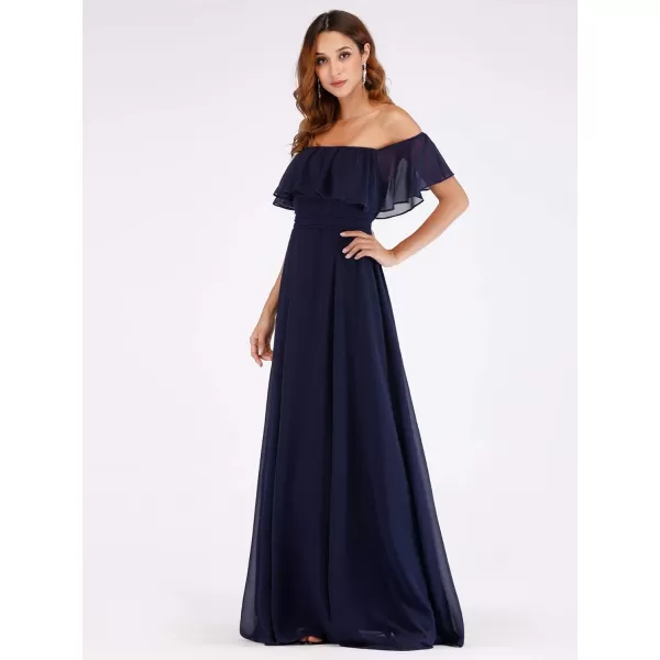 imageEverPretty Womens Off The Shoulder Bridesmaid Dresses Side Split Beach Maxi Formal Dress 00968Navy