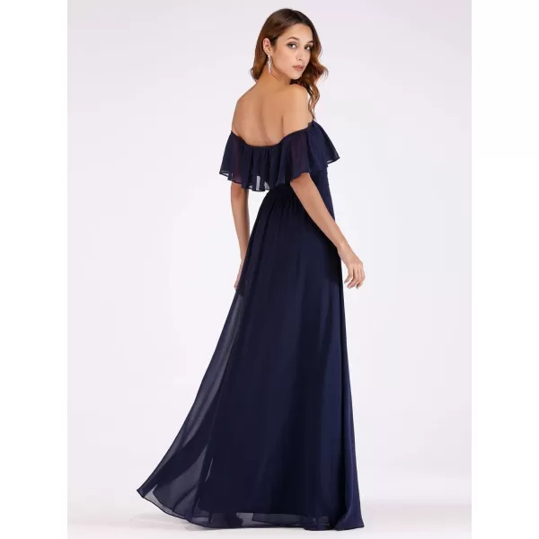 imageEverPretty Womens Off The Shoulder Bridesmaid Dresses Side Split Beach Maxi Formal Dress 00968Navy