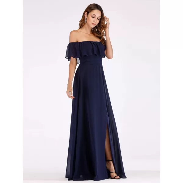 imageEverPretty Womens Off The Shoulder Bridesmaid Dresses Side Split Beach Maxi Formal Dress 00968Navy