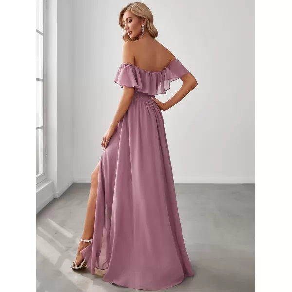 imageEverPretty Womens Off The Shoulder Bridesmaid Dresses Side Split Beach Maxi Formal Dress 00968Orchid