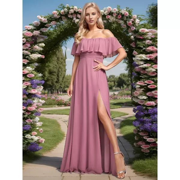 imageEverPretty Womens Off The Shoulder Bridesmaid Dresses Side Split Beach Maxi Formal Dress 00968Orchid