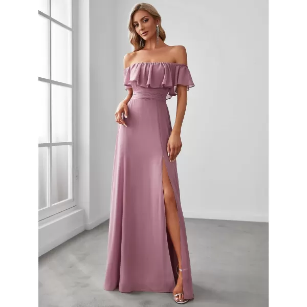 imageEverPretty Womens Off The Shoulder Bridesmaid Dresses Side Split Beach Maxi Formal Dress 00968Orchid