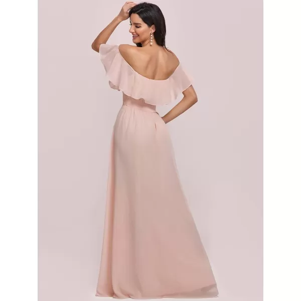 imageEverPretty Womens Off The Shoulder Bridesmaid Dresses Side Split Beach Maxi Formal Dress 00968Pink