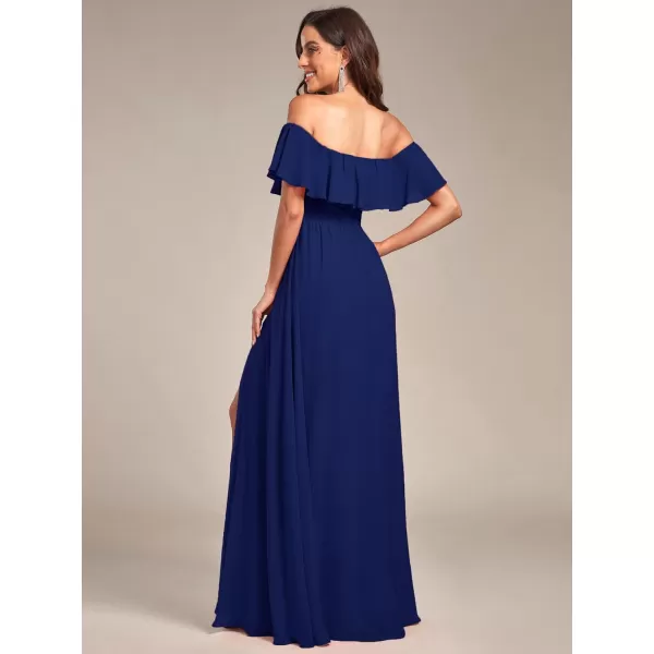 imageEverPretty Womens Off The Shoulder Bridesmaid Dresses Side Split Beach Maxi Formal Dress 00968Royal Blue