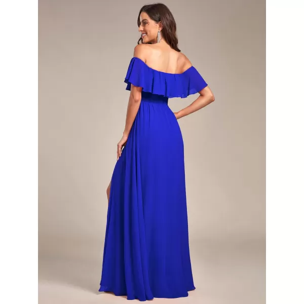 imageEverPretty Womens Off The Shoulder Bridesmaid Dresses Side Split Beach Maxi Formal Dress 00968Sapphire Blue