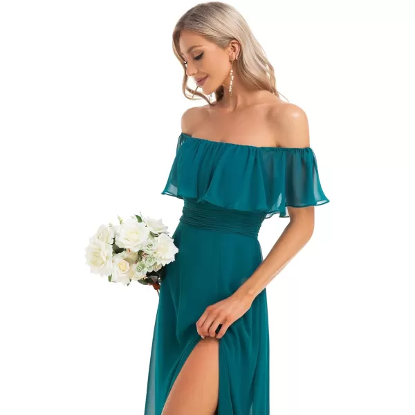 imageEverPretty Womens Off The Shoulder Bridesmaid Dresses Side Split Beach Maxi Formal Dress 00968Teal