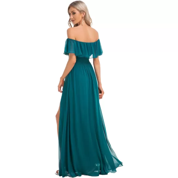 imageEverPretty Womens Off The Shoulder Bridesmaid Dresses Side Split Beach Maxi Formal Dress 00968Teal