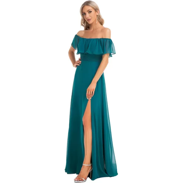 imageEverPretty Womens Off The Shoulder Bridesmaid Dresses Side Split Beach Maxi Formal Dress 00968Teal