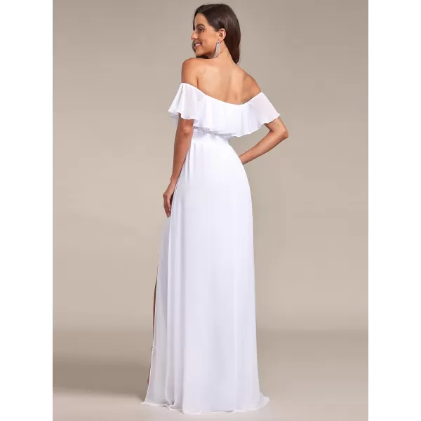 imageEverPretty Womens Off The Shoulder Bridesmaid Dresses Side Split Beach Maxi Formal Dress 00968White