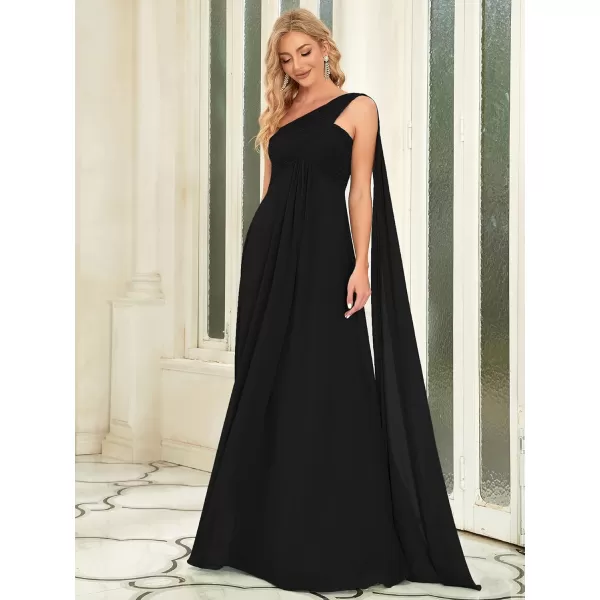 imageEverPretty Womens Summer OneShoulder Empire Waist Chiffon Pleated Maxi Formal Dress 09816Black