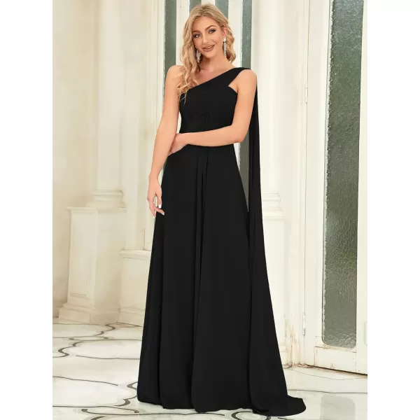 imageEverPretty Womens Summer OneShoulder Empire Waist Chiffon Pleated Maxi Formal Dress 09816Black