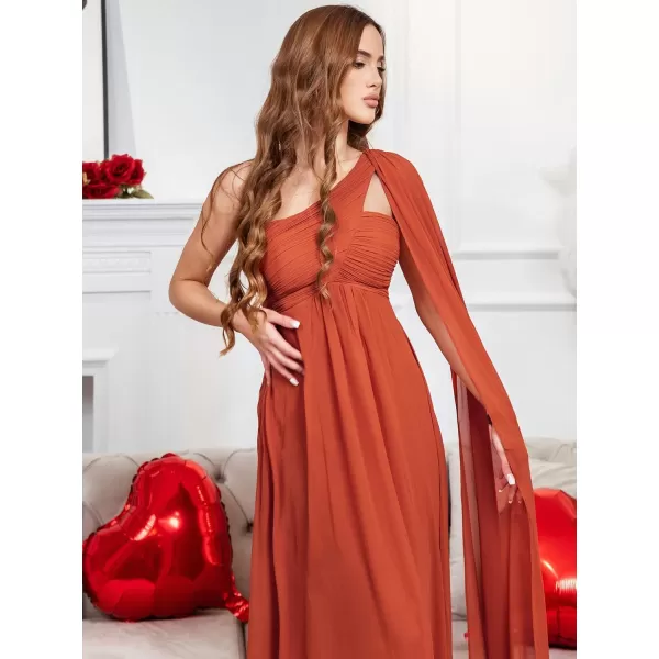 imageEverPretty Womens Summer OneShoulder Empire Waist Chiffon Pleated Maxi Formal Dress 09816Burnt Orange