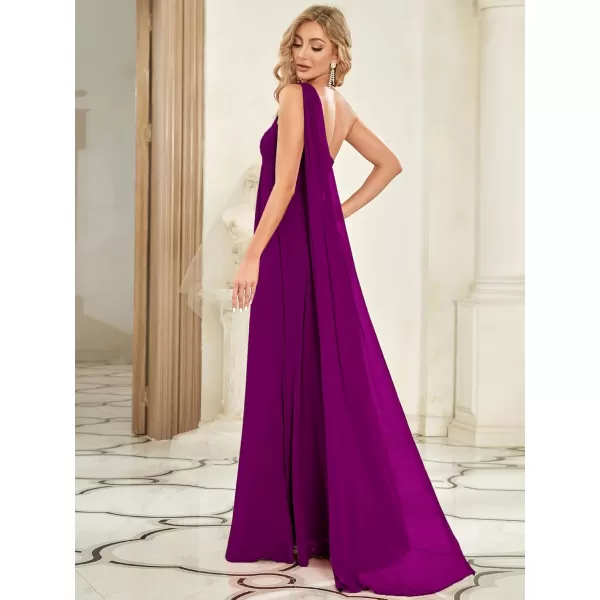 imageEverPretty Womens Summer OneShoulder Empire Waist Chiffon Pleated Maxi Formal Dress 09816Fuchsia