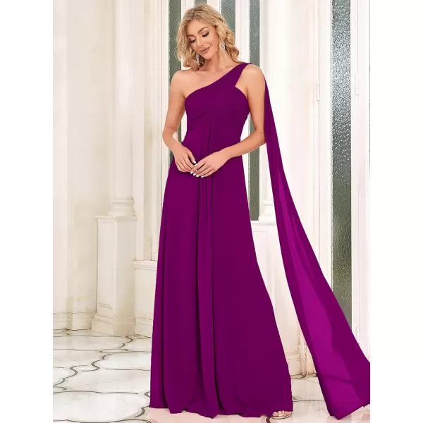 imageEverPretty Womens Summer OneShoulder Empire Waist Chiffon Pleated Maxi Formal Dress 09816Fuchsia