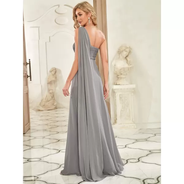 imageEverPretty Womens Summer OneShoulder Empire Waist Chiffon Pleated Maxi Formal Dress 09816Gray