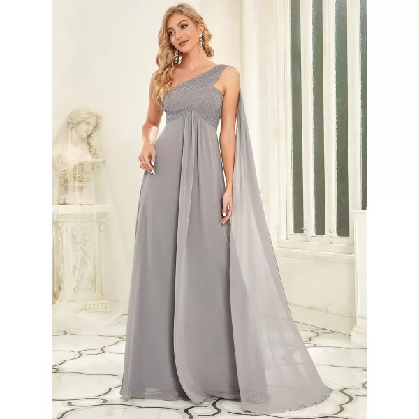 imageEverPretty Womens Summer OneShoulder Empire Waist Chiffon Pleated Maxi Formal Dress 09816Gray