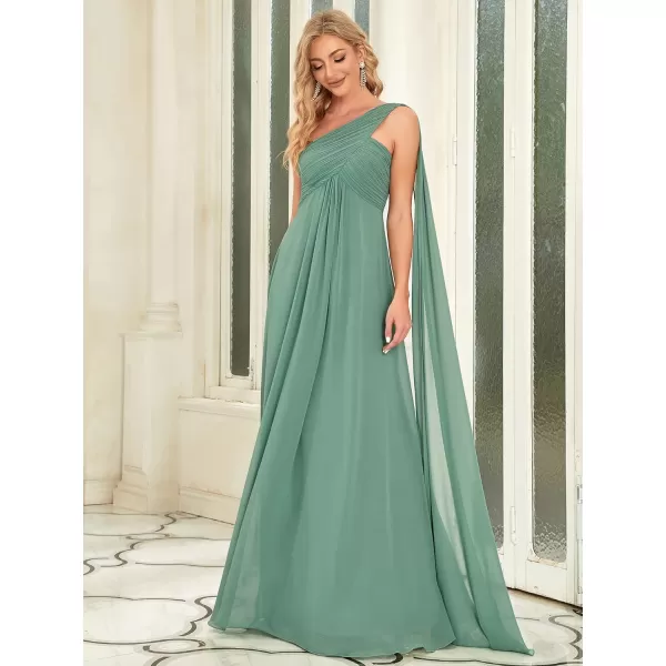 imageEverPretty Womens Summer OneShoulder Empire Waist Chiffon Pleated Maxi Formal Dress 09816Green Bean