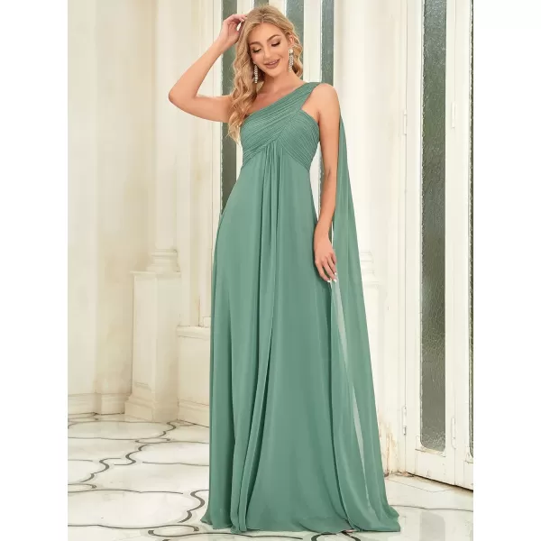 imageEverPretty Womens Summer OneShoulder Empire Waist Chiffon Pleated Maxi Formal Dress 09816Green Bean