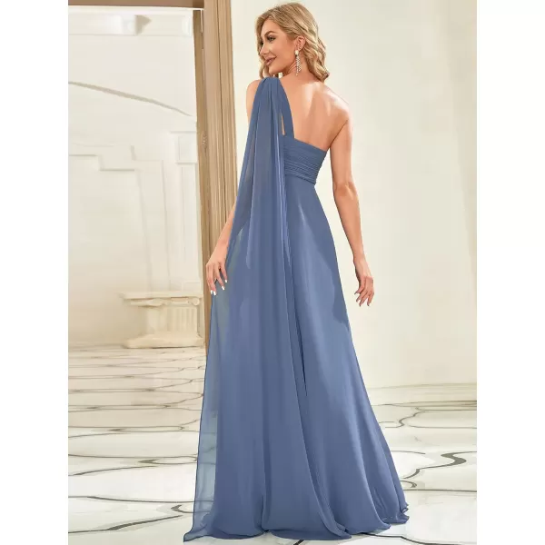 imageEverPretty Womens Summer OneShoulder Empire Waist Chiffon Pleated Maxi Formal Dress 09816Haze Blue