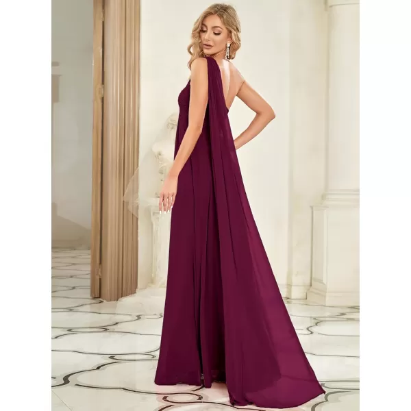 imageEverPretty Womens Summer OneShoulder Empire Waist Chiffon Pleated Maxi Formal Dress 09816Mulberry