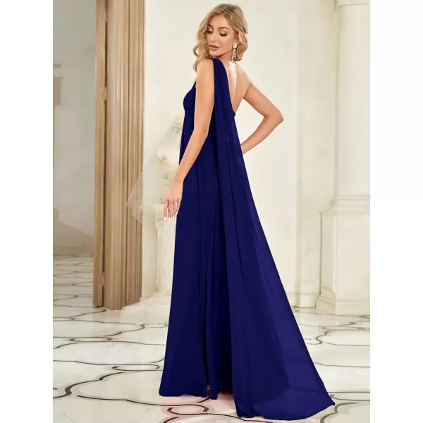 imageEverPretty Womens Summer OneShoulder Empire Waist Chiffon Pleated Maxi Formal Dress 09816Royal Blue