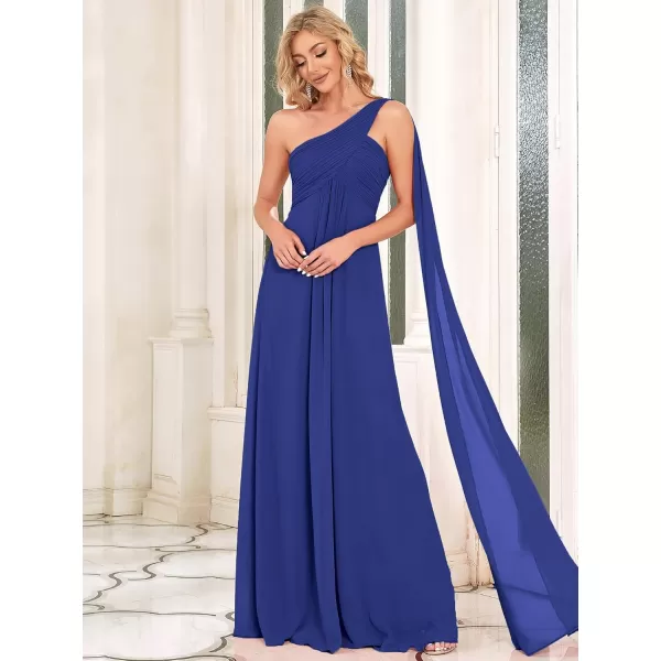 imageEverPretty Womens Summer OneShoulder Empire Waist Chiffon Pleated Maxi Formal Dress 09816Sapphire Blue