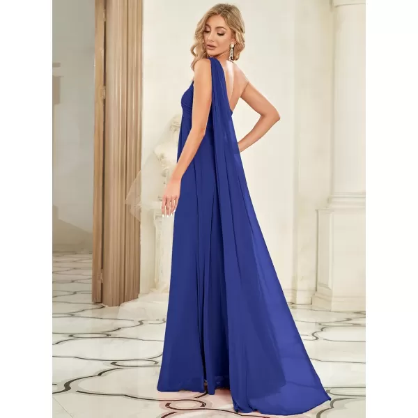 imageEverPretty Womens Summer OneShoulder Empire Waist Chiffon Pleated Maxi Formal Dress 09816Sapphire Blue