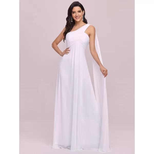 imageEverPretty Womens Summer OneShoulder Empire Waist Chiffon Pleated Maxi Formal Dress 09816White