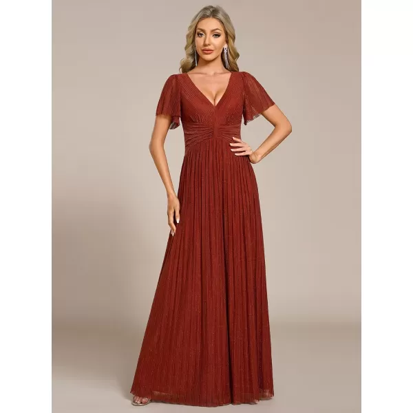 imageEverPretty Womens Summer Wedding Guest Dress Glitter V Neck Pleated Short Sleeves Evening Mother Dresses 11961Burnt Orange