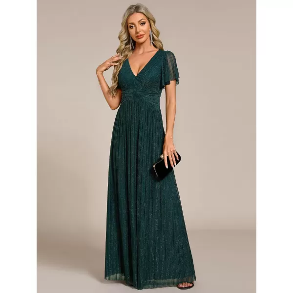 imageEverPretty Womens Summer Wedding Guest Dress Glitter V Neck Pleated Short Sleeves Evening Mother Dresses 11961Teal