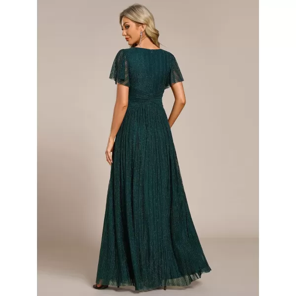 imageEverPretty Womens Summer Wedding Guest Dress Glitter V Neck Pleated Short Sleeves Evening Mother Dresses 11961Teal