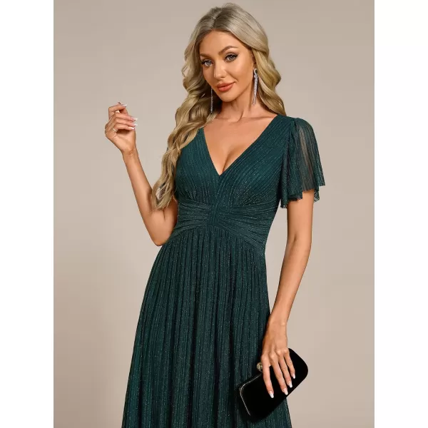 imageEverPretty Womens Summer Wedding Guest Dress Glitter V Neck Pleated Short Sleeves Evening Mother Dresses 11961Teal