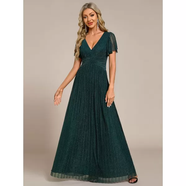 imageEverPretty Womens Summer Wedding Guest Dress Glitter V Neck Pleated Short Sleeves Evening Mother Dresses 11961Teal