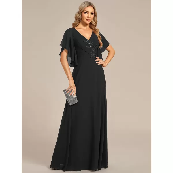 imageEverPretty Womens V Neck Half Sleeves A Line Applique Maxi Evening Dresses 02033Black