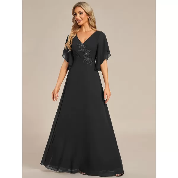 imageEverPretty Womens V Neck Half Sleeves A Line Applique Maxi Evening Dresses 02033Black