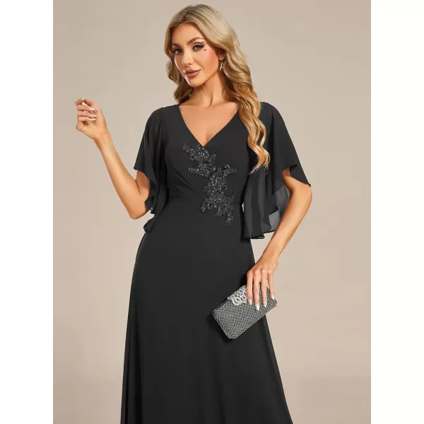 imageEverPretty Womens V Neck Half Sleeves A Line Applique Maxi Evening Dresses 02033Black