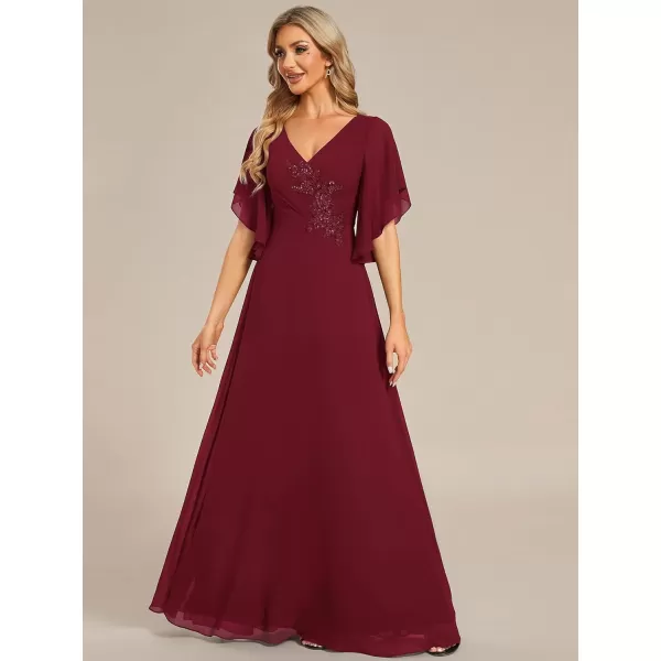 imageEverPretty Womens V Neck Half Sleeves A Line Applique Maxi Evening Dresses 02033Burgundy