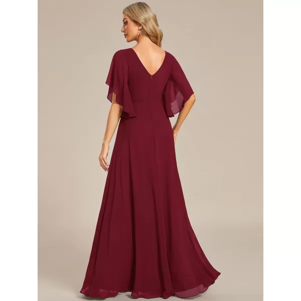 imageEverPretty Womens V Neck Half Sleeves A Line Applique Maxi Evening Dresses 02033Burgundy