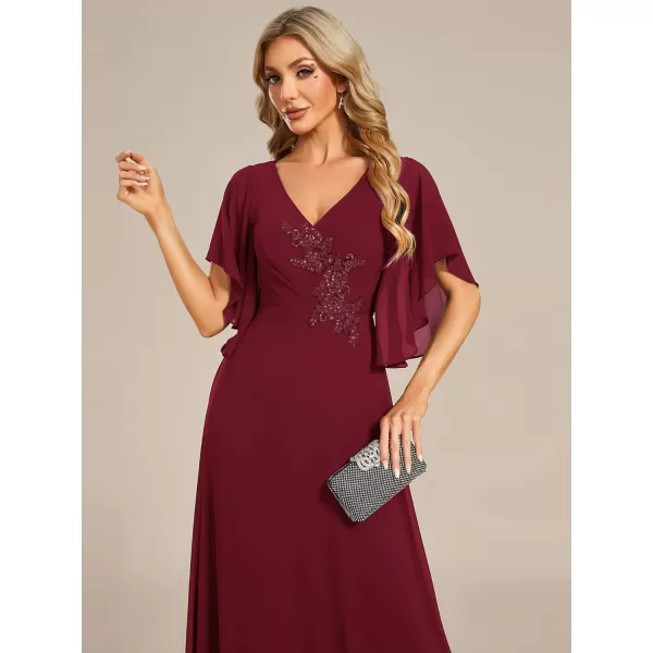 imageEverPretty Womens V Neck Half Sleeves A Line Applique Maxi Evening Dresses 02033Burgundy