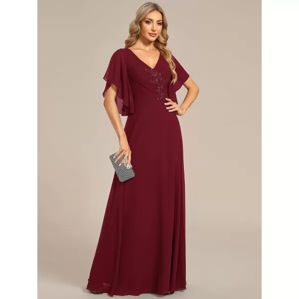 imageEverPretty Womens V Neck Half Sleeves A Line Applique Maxi Evening Dresses 02033Burgundy